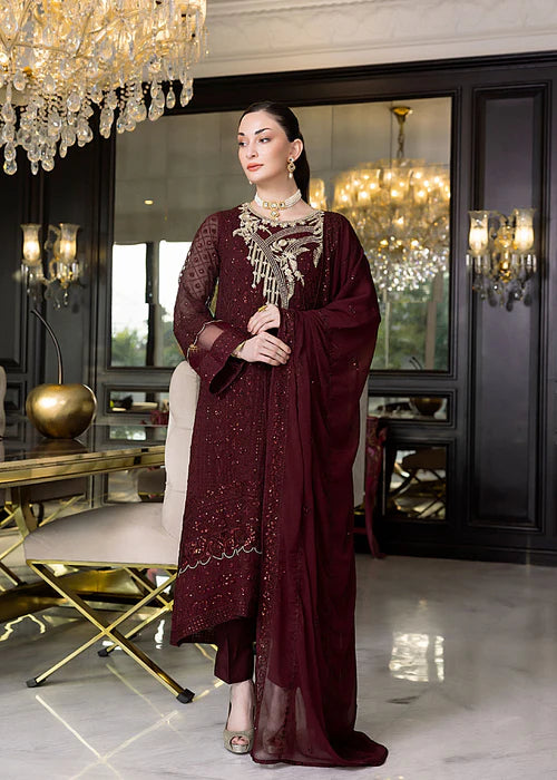 Rose Wood -  Embroidered Luxury Chiffon Unstitched 3Pc Suit