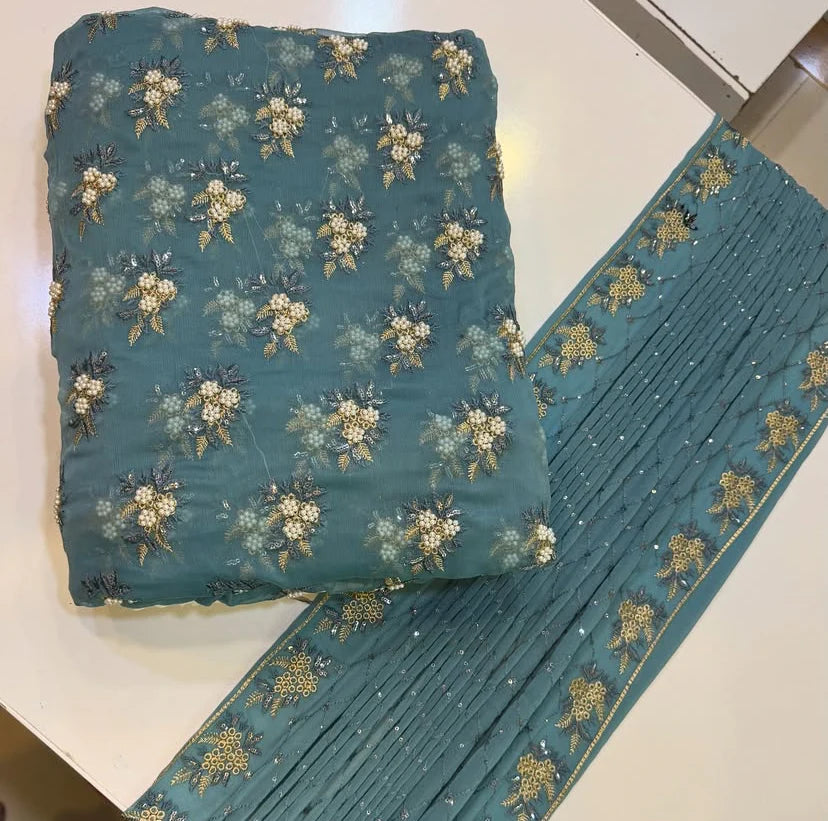 Soft Chiffon – Fine Pearls Embroidery | 3PC (mint green)