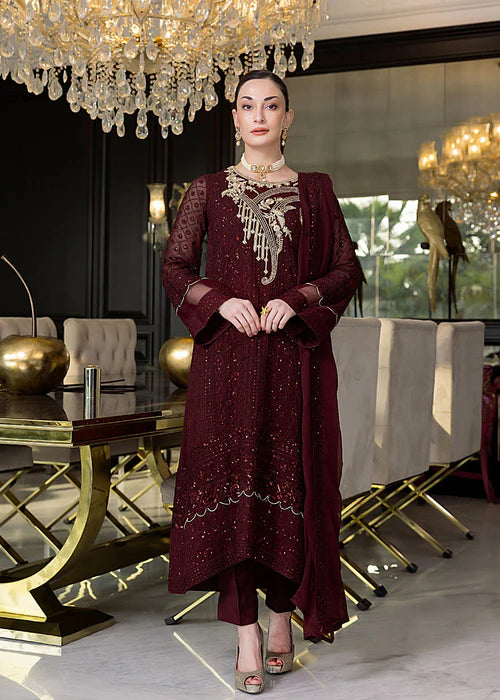 Rose Wood -  Embroidered Luxury Chiffon Unstitched 3Pc Suit