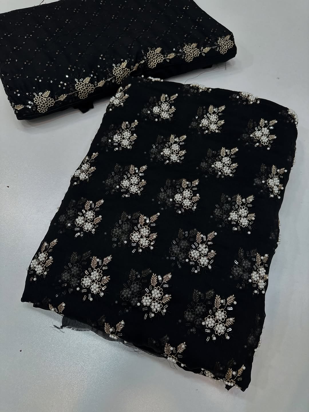 Soft Chiffon – Fine Pearls Embroidery | 3PC (black)